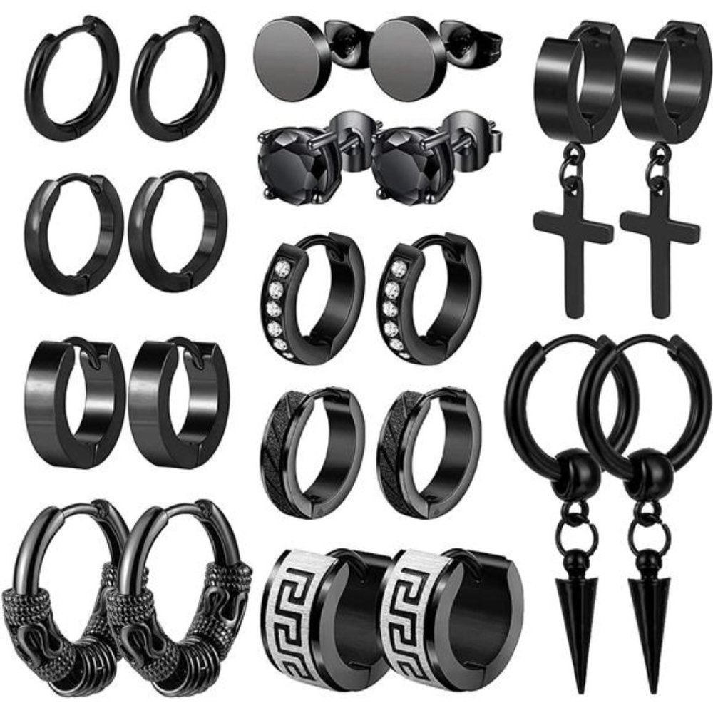 Mens Earrings 11 Pairs Stainless Steel Small Hoop Earrings Cross Dangle Men Gift